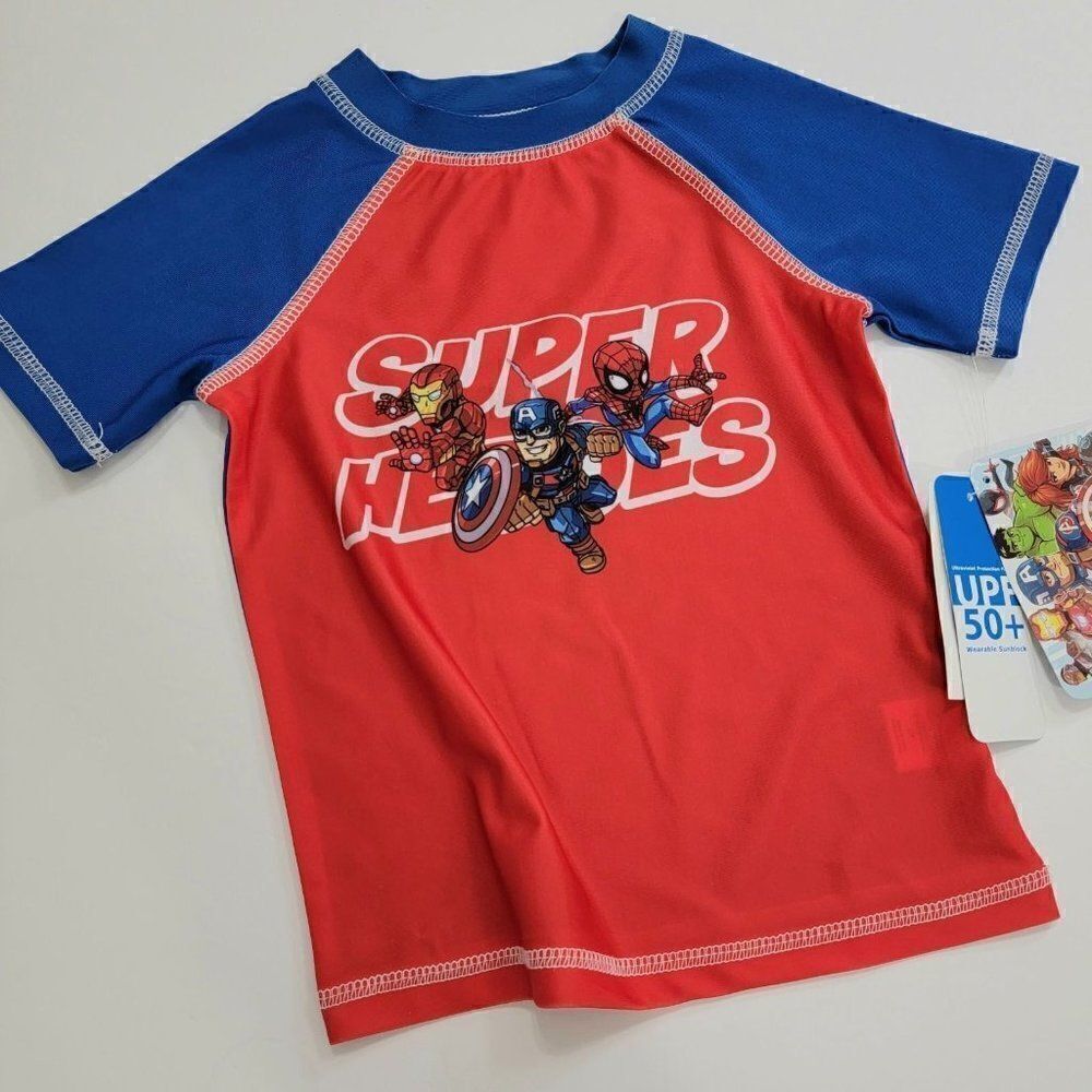 Toddler Boys' Avengers 'Superheroes' Rash‎ Guard Swim Shirt - Red/Blue 2T